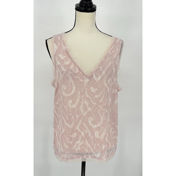 HALOGEN Scrolling Lines‎ Pink V-neck Sleeveless Blouse Top Size 1 - Picture 3 of 9